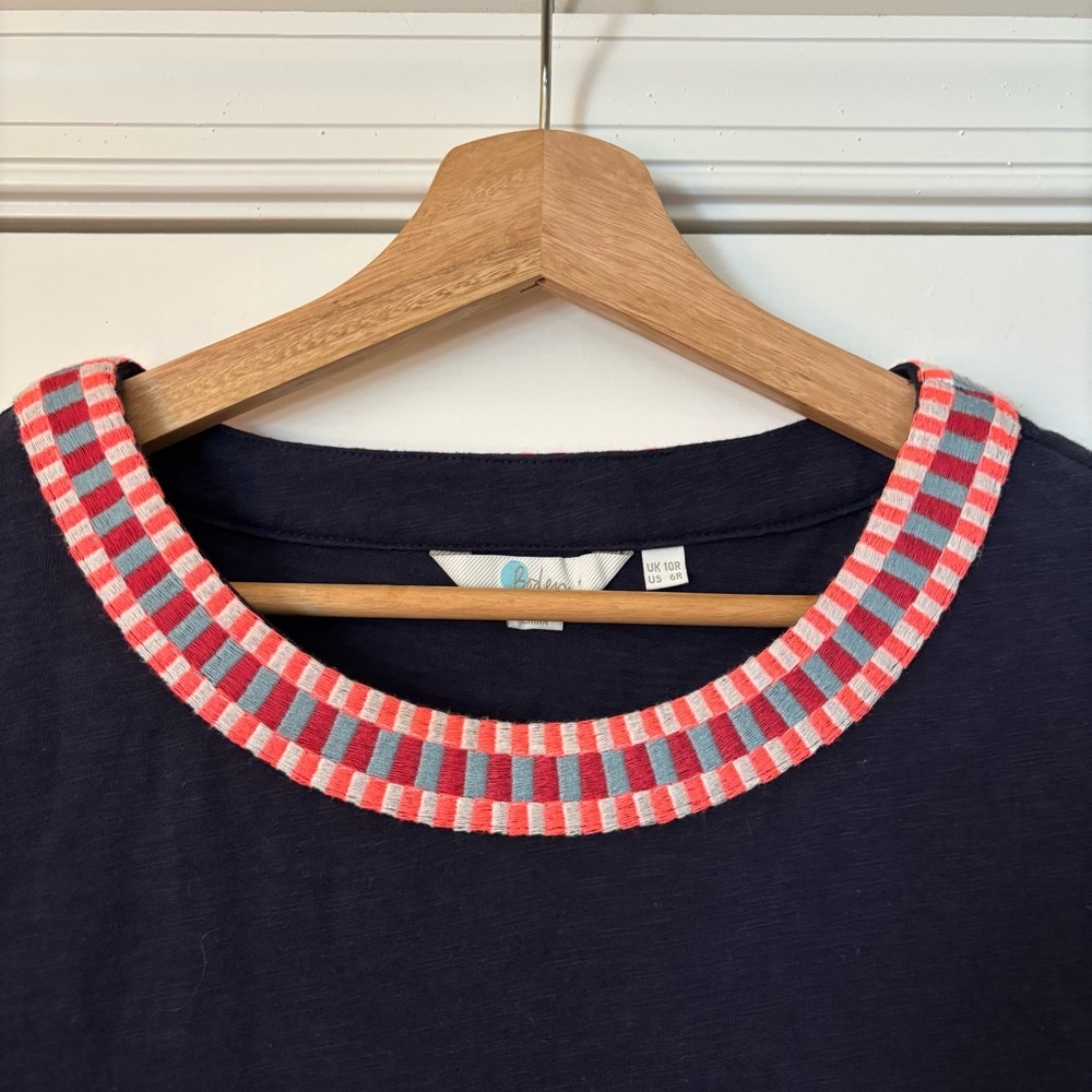 Boden Sena Embroidered Jersey Knit Dress Navy Pink 6R UK10 Classic Summer Spring - Picture 7 of 10